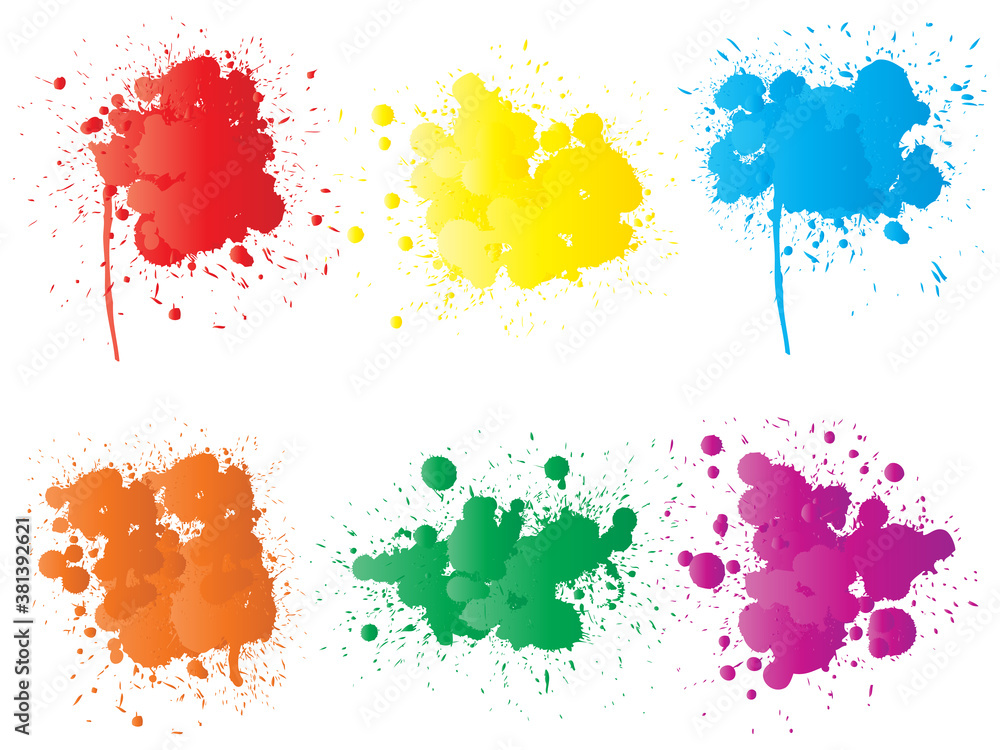 Vector collection of artistic grungy paint drop, hand made creative splash or splatter stroke set isolated white background. Abstract grunge dirty stains group, education or graphic art decoration Vector collection of artistic grungy paint drop, hand made creative splash or splatter stroke set isolated white background. Abstract grunge dirty stains group, education or graphic art decoration