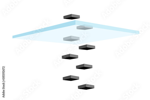 Glass ceiling - going up and upwards on steps is limited, restricted and restrained by barrier, obstacle, limit and restraint. Vector illustration isolated on white.
