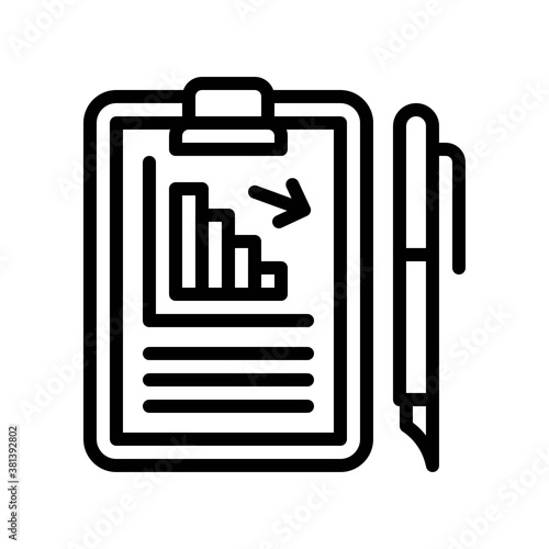 economic recession related icons notepad with pen, arrow and graph vectors in lineal style,