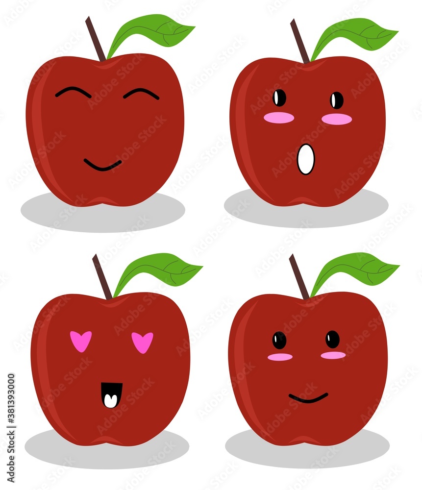 set of apples with leaves set of apples with leaves