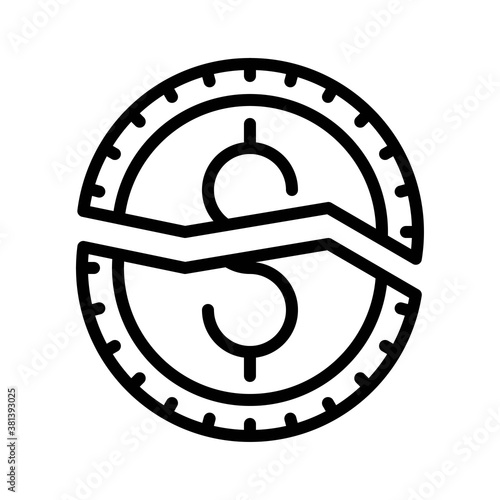 economic recession related crack dollar or penni sign with vectors in lineal style,