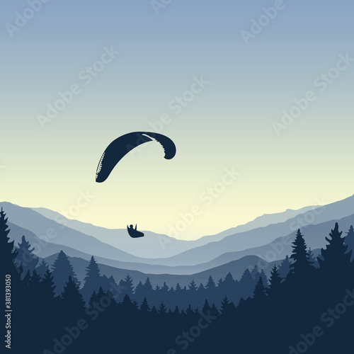 paragliding adventure blue mountain view vector illustration EPS10