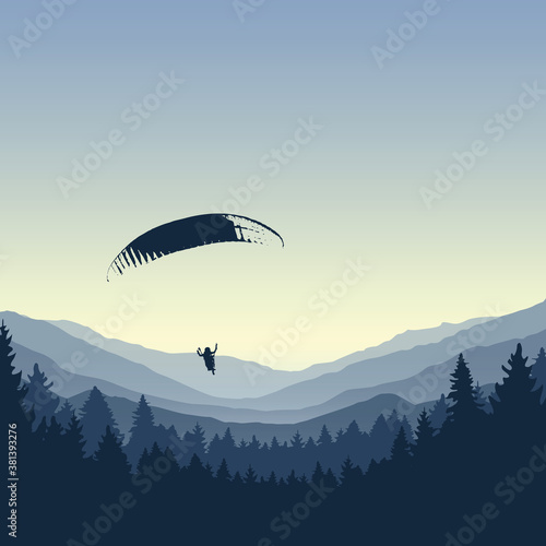 paragliding adventure blue mountain view vector illustration EPS10