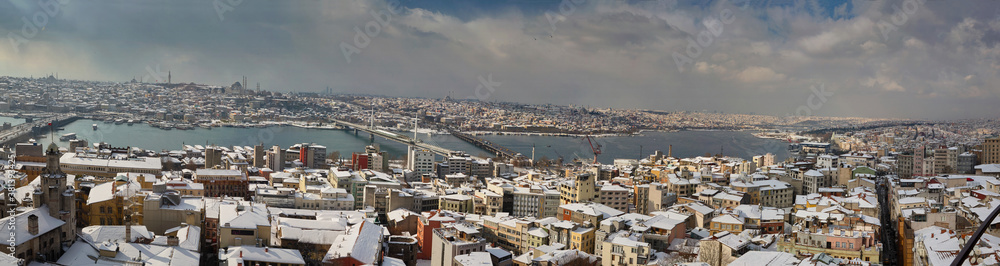 Panorama of Istanbul and Golden Horn in winter