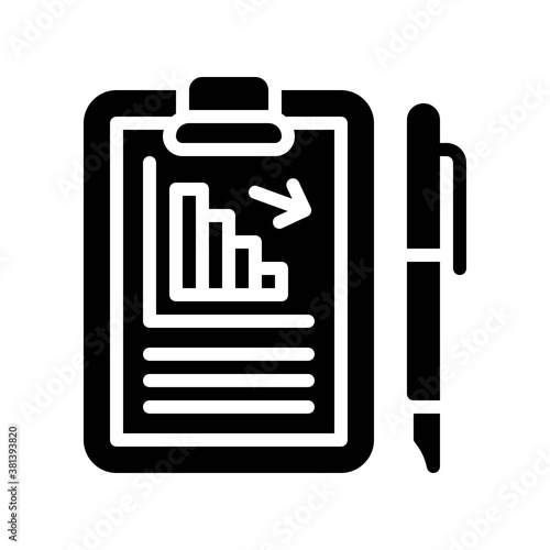 economic recession related icons notepad with pen, arrow and graph vectors in solid design,