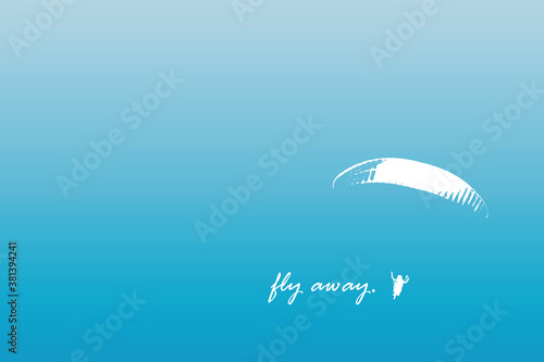 fly away freedom banner with paraglider in blue sky vector illustration EPS10