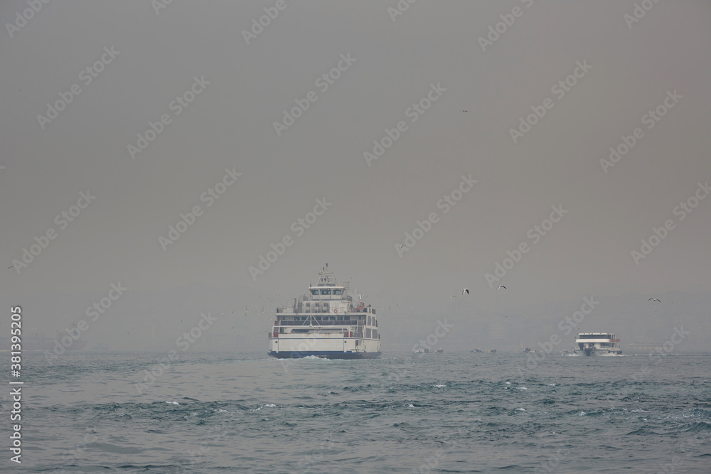 The sea ferry into the sea. Bosphorus. Istanbul.