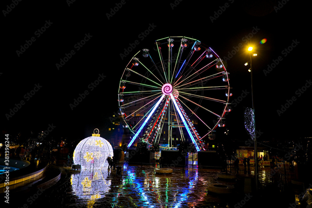 Colorful Ferris wheel at night | Valletta Christmas Village