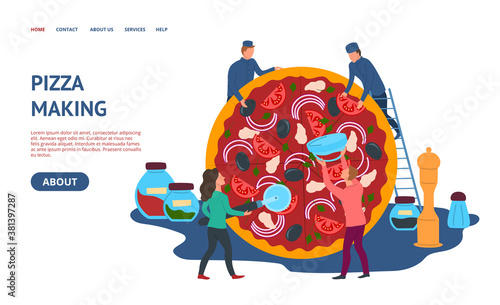 Pizza Making Concept Card Landing Web Page Template. Vector