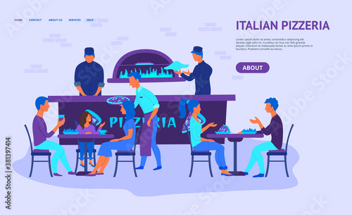 Pizzeria Concept Card Landing Web Page Template. Vector
