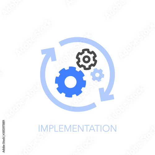 Implementation symbol with process arrows and gears. Easy to use for your website or presentation.