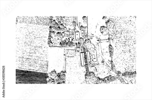 Building view with landmark of Bayamo is the capital city of the Granma Province of Cuba. Hand drawn sketch illustration in vector.