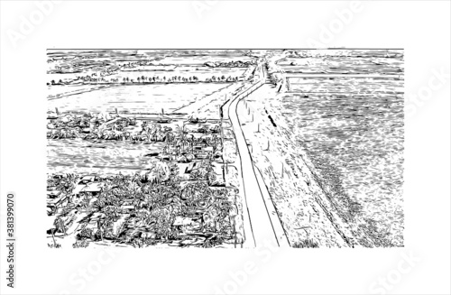 Building view with landmark of Bayamo is the capital city of the Granma Province of Cuba. Hand drawn sketch illustration in vector.