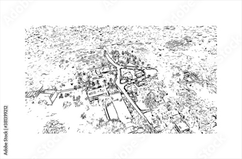 Building view with landmark of Bayamo is the capital city of the Granma Province of Cuba. Hand drawn sketch illustration in vector.