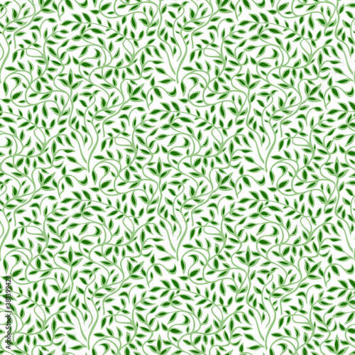 Green foliage seamless pattern. Branches with leaves for repeatable decorative ornament.