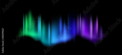 Northern lights. Aurora borealis amazing polar lights on night sky, magic luminescence arctic effect, green and purple gradient polar space shine vector abstract realistic illustration