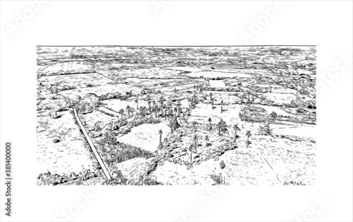 Building view with landmark of Bayamo is the capital city of the Granma Province of Cuba. Hand drawn sketch illustration in vector.