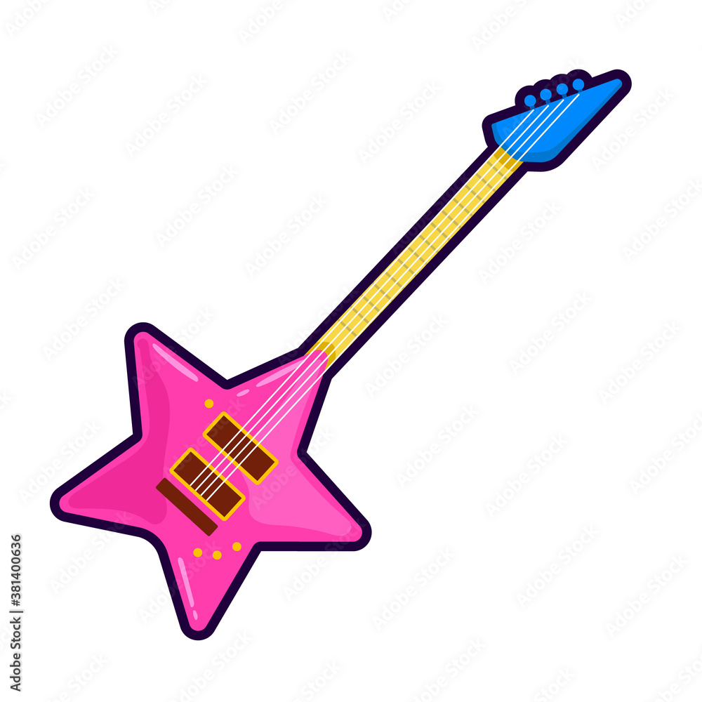 Cartoon Vector illustration Isolated Electric Guitar star shaped. Pink