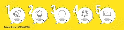 Organic tested, Recovery data and Recovery computer line icons set. Timeline process infograph. Time management sign. Bio ingredients, Backup info, Alarm clock. Science set. Vector