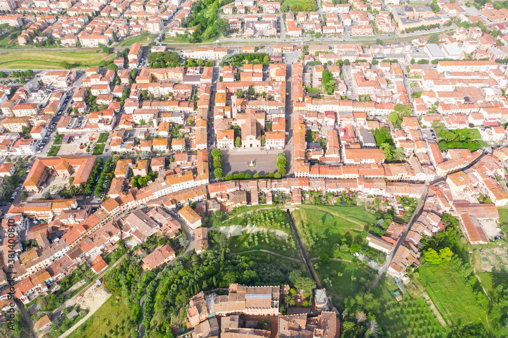 aerial view of the medieval town of certaldo tuscany italy