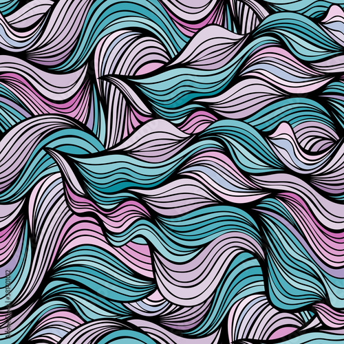 Streaming waves abstract seamless background. Colorful wavy striped pattern.