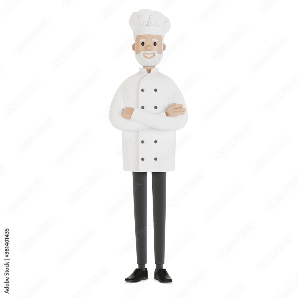 Chef in a white hat. 3D illustration in cartoon style. Chef in a white hat. 3D illustration in cartoon style.
