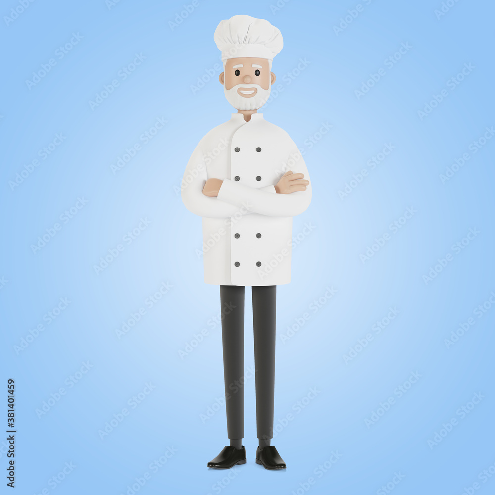 Chef in a white hat. 3D illustration in cartoon style. Chef in a white hat. 3D illustration in cartoon style.