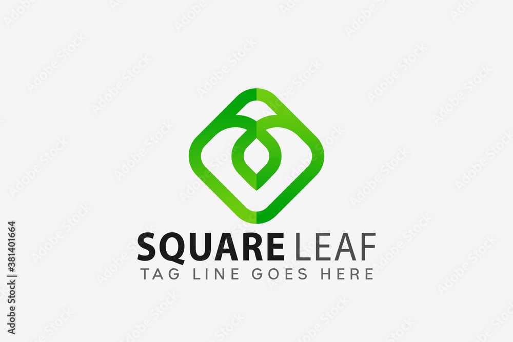 Square Round Green Leaf Logo Design Vector Illustration Square Round Green Leaf Logo Design Vector Illustration