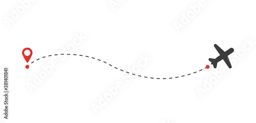 Abstract icon with black airplane route line on white background for concept design. Abstract background. Travel concept. Vector illustration.