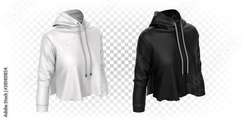 Vector mockup of clothes. Blank template of women's sports sweatshirt for print presentation. Black and white clothes isolated.