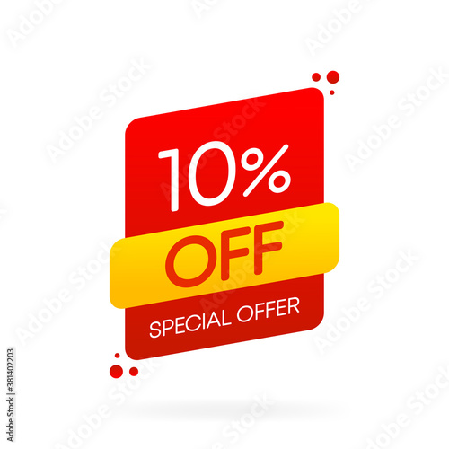 Trendy flat advertising with discount off label for promo design. Banner trendy illustration. Vector illustration.