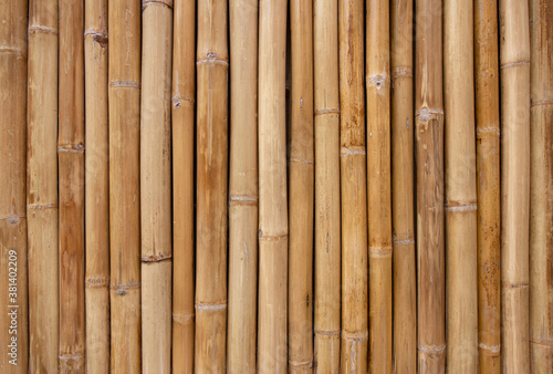 Fototapeta Naklejka Na Ścianę i Meble -  Light brown vertical wooden bamboo fence