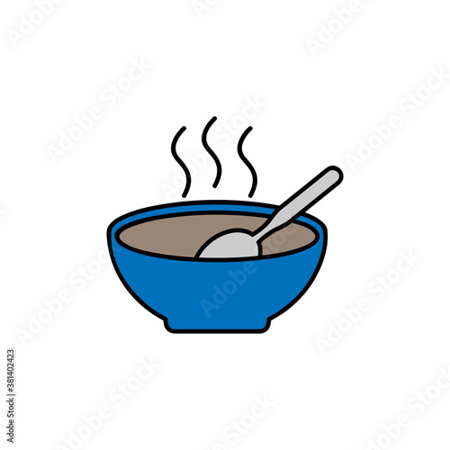 Soup Line color icon. Bowl with spoon vector flat icon.