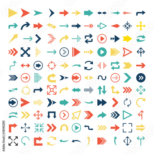 Arrows icon set in flat style on white background. Thin line. Web design. Vector illustration.