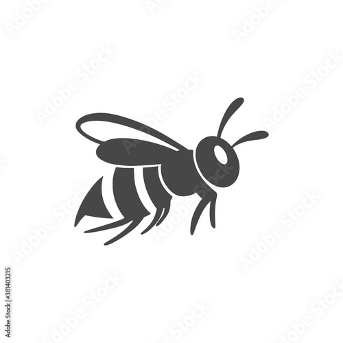 Wasp flat line icon. Black silhouette of an insect Isolated on a white background. Graphic symbol, design template for logo. Vector illustration emblem of a bee, hornet, pest, sting, honey.