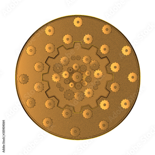 Mandala mit goldene zahnräder