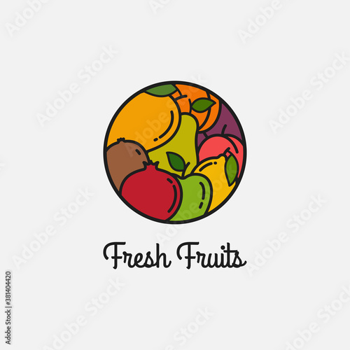 Fresh fruits linear logo on white background