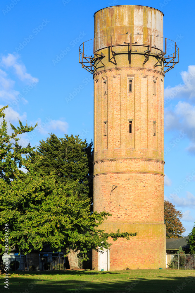 An old brick water tower, built in the 1900s, now unused. Cambridge, New Zealand