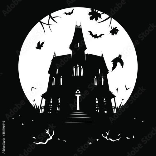 Bewitched house silhouette against the moon
