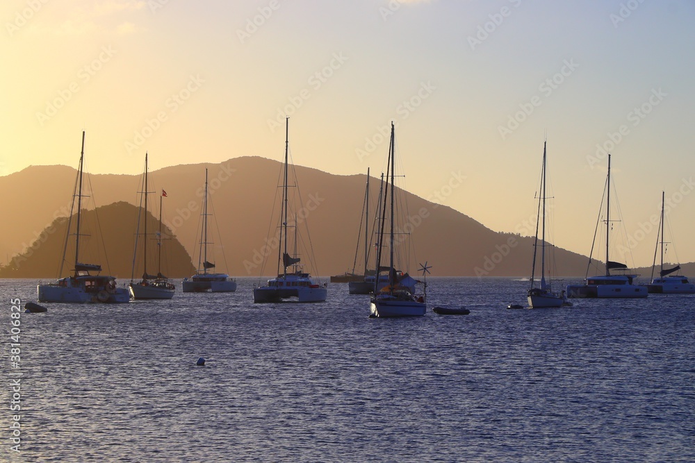 Sailboats in Guadeloupe. Caribbean island.