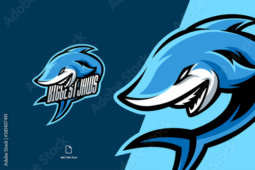 blue shark mascot gaming sport logo template illustration