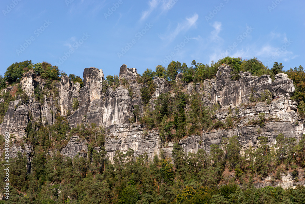 View of the Bastei rocks in Rathen. Saxon Switzerland. Germany