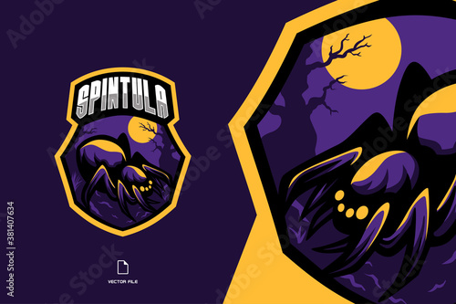 purple spider mascot esport game logo badge 