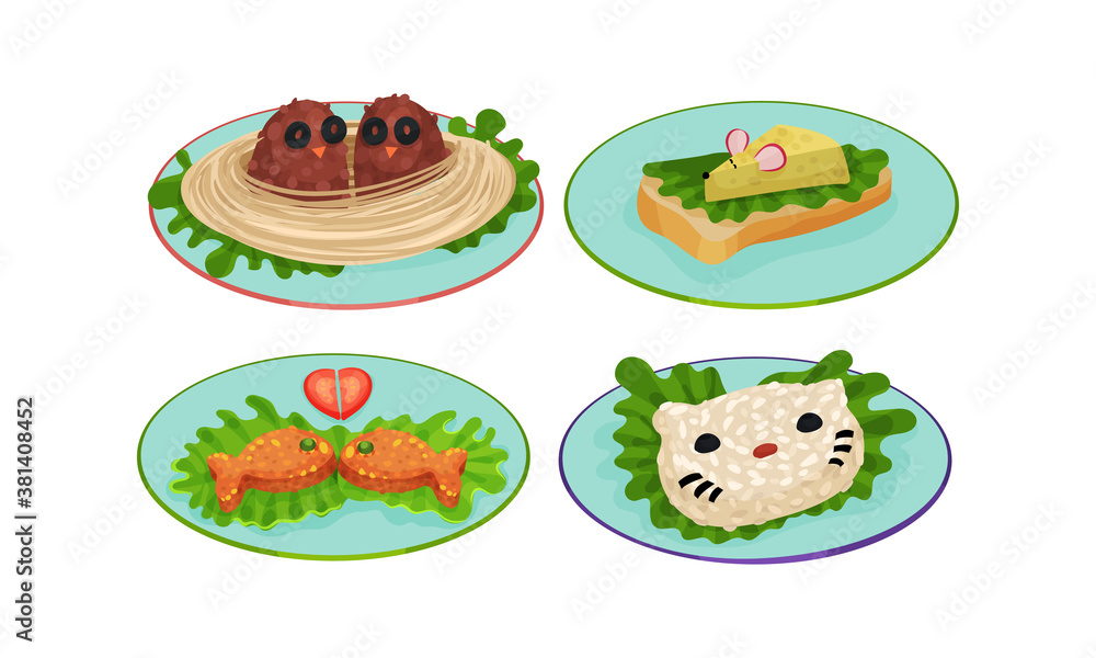 Creative Meal Dishes Plating and Serving Ideas Vector Set