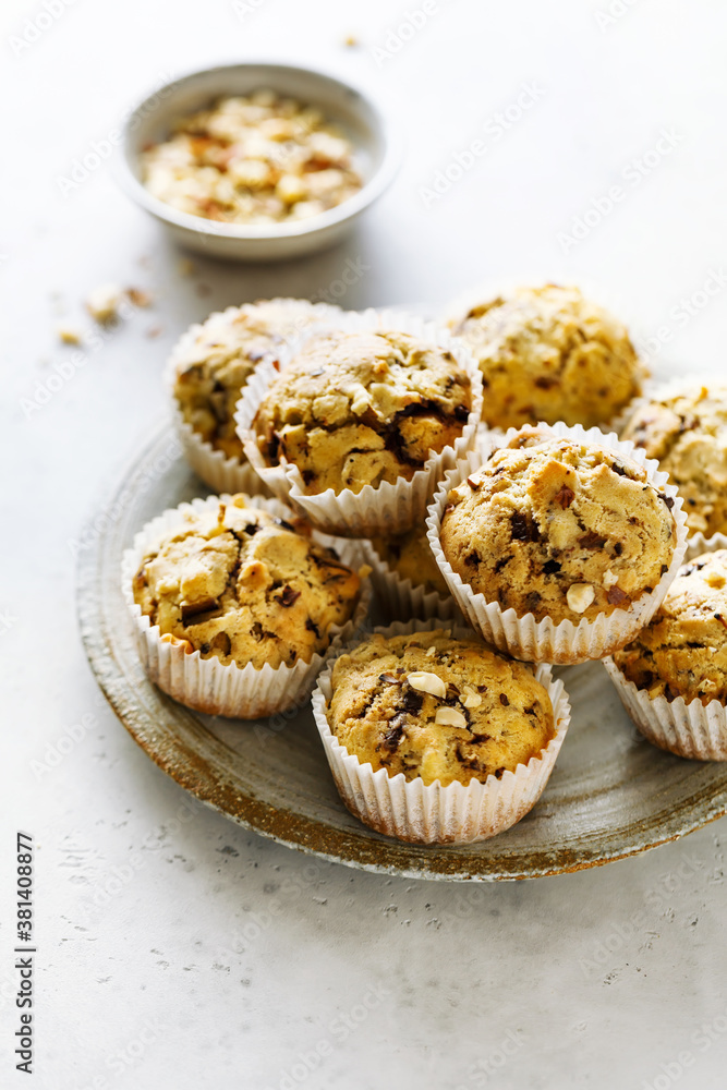 Freshly baked homemade hazelnut muffins