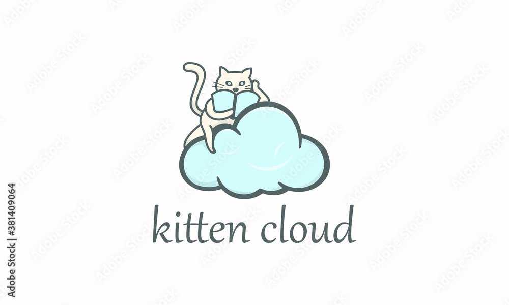 Fototapeta premium illustration vector graphic of abstract mark, sticker, combination cat kitten with book and cloud logo design