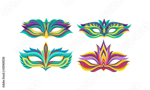 Masquerade Masks or Carnival Masque with Colorful Ornate Vector Set