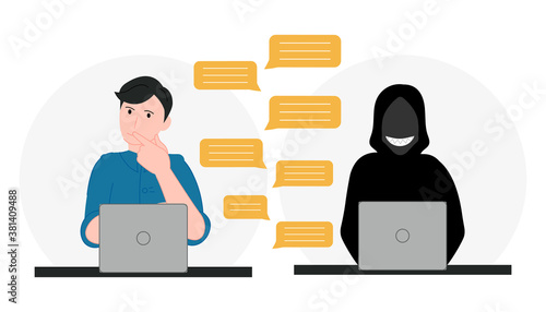 Scammer on dating site cheating men vector illustration cartoon flat design modern style 