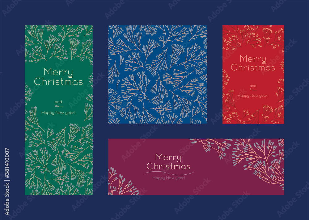 Vivid Christmas banners set with isolated tree branches. Calm winter sale fair — flyer, poster with soft Xmas seamless floral pattern. Old-fashioned New Year greeting card. Holiday botanical banners. Vivid Christmas banners set with isolated tree branches. Calm winter sale fair — flyer, poster with soft Xmas seamless floral pattern. Old-fashioned New Year greeting card. Holiday botanical banners.