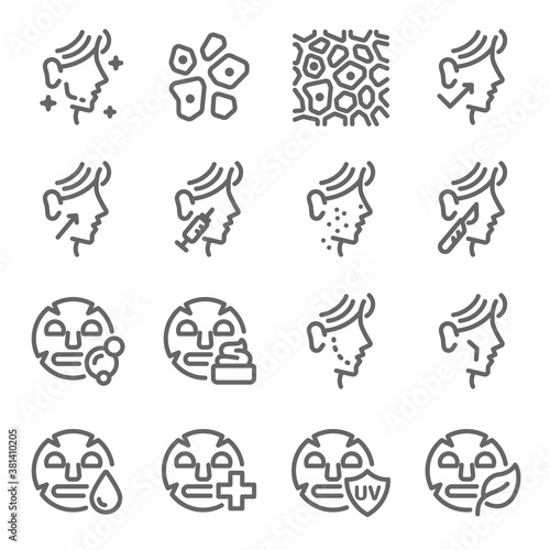 Face surgery icon illustration vector set. Contains such icon as Facial mask, Surgery, Beauty Cosmetic, Moisturizer, and more. Expanded Stroke